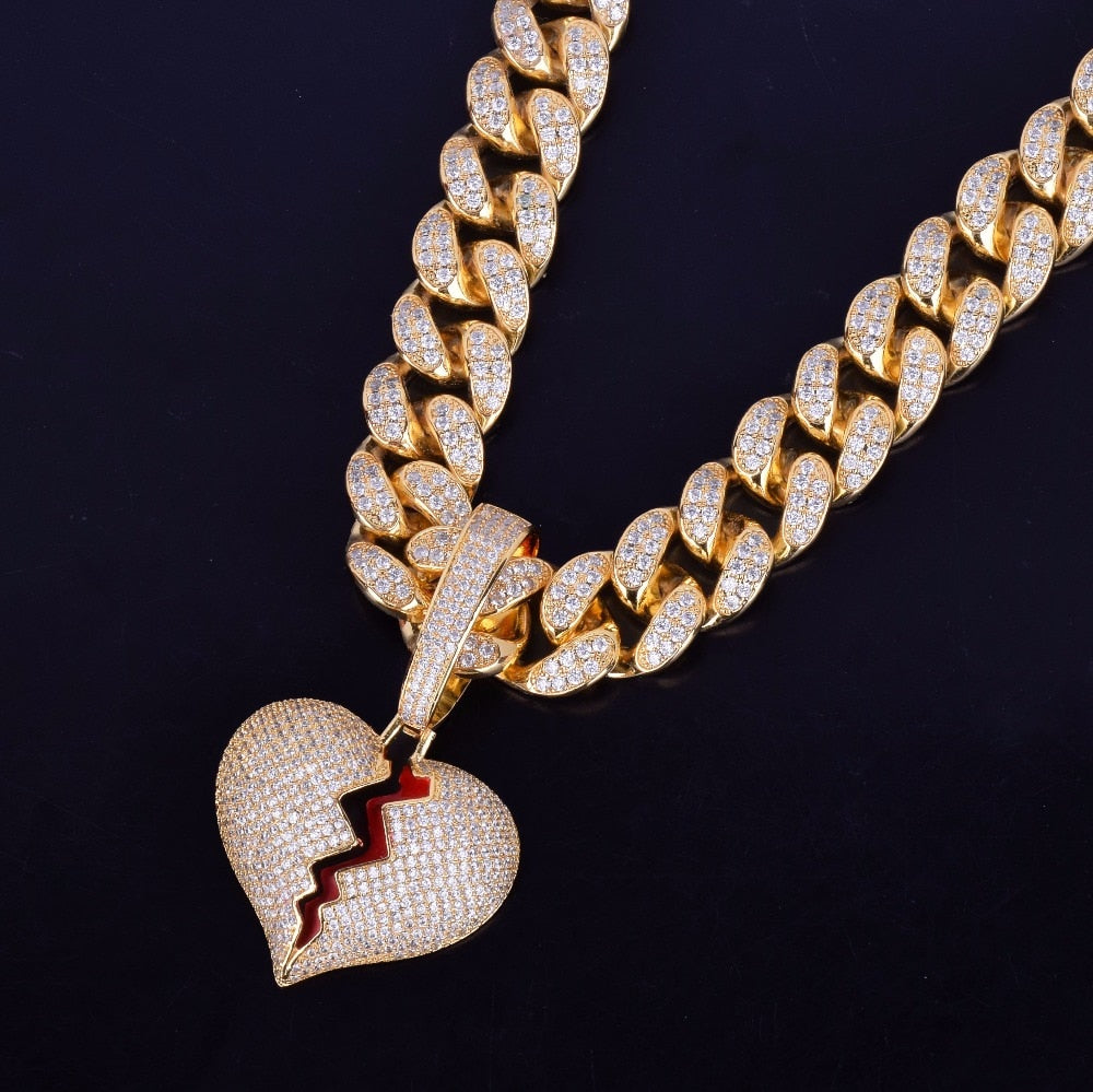 Iced Out Broken Heart Cuban Chain