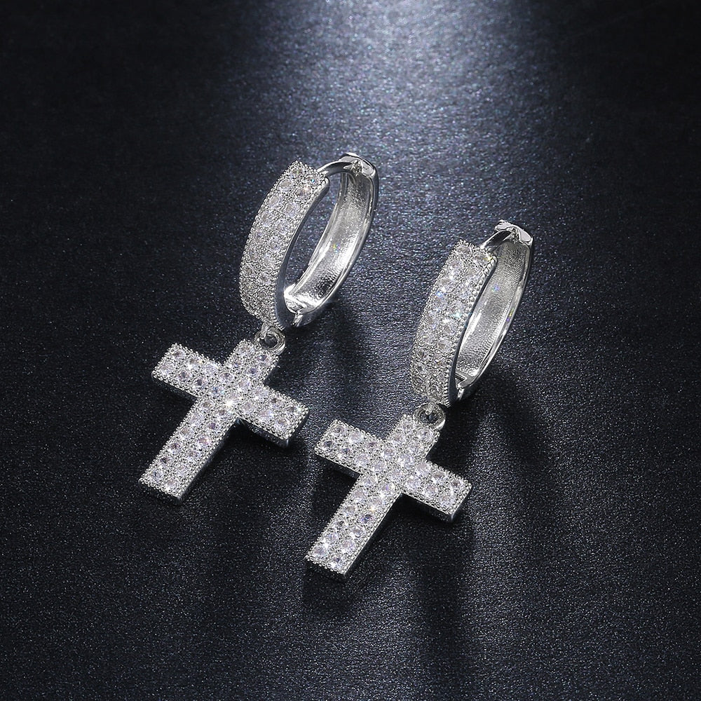 Iced Out Cross Earring